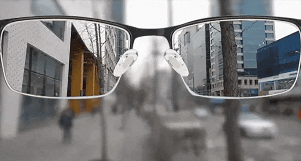 Example of glasses use in city and reading environment